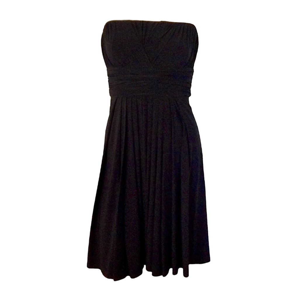 THE LIMITED Black Strapless Ruched Elegant Swing Fit-&-Flare Jersey Midi Dress